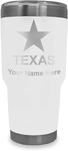 Miniatura 17 de LaserGram Vaso aislado al vacío de 20 onzas, bandera de Texas, grabado personalizado incluido (negro)