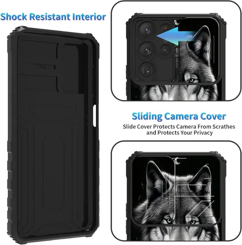 Miniatura 101 de Funda para Samsung Galaxy S22 Ultra 5G, Galaxy S22 Ultra con cubierta de cámara deslizante, funda resistente de doble capa con función atril Black