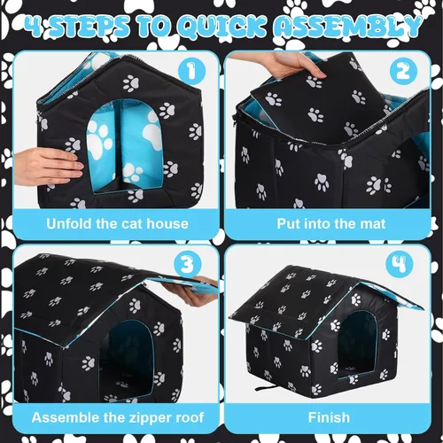 Miniatura 4 de Casa impermeable para gatos al aire libre, casas para mascotas callejeras, refugio para gatos y perros, refugio plegable para mascotas con manta