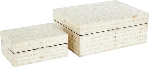 Miniatura 8 de Deco 79 Caja decorativa geométrica hecha a mano con concha de madreperla, mosaico de puntos, caja de almacenamiento para recuerdos, con acentos Crema