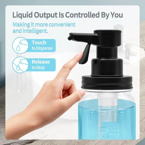 Miniatura 2 de Dispensador automático de jabón de vidrio de espuma con sensor táctil de 12 onzas, dispensador de jabón de tarro Mason manos libres, botella