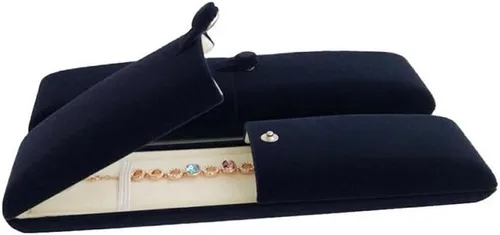 Miniatura 6 de Caja de regalo de joyería de alta calidad para pulsera, collar, terciopelo azul marino, regalo moderno y elegante de galería (joyería no incluida)