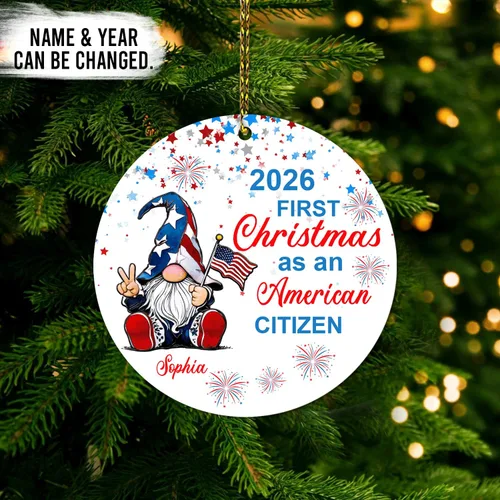 Miniatura 2 de HYTURTLE Adorno de Navidad personalizado para decoración de árbol, regalo para mujeres y hombres, ciudadanía estadounidense patriótica
