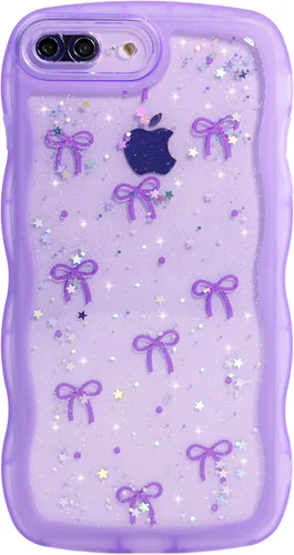 Miniatura 14 de Qokey Funda para iPhone 12 Pro Max de 6.7 pulgadas, diseño de onda rizada, borde transparente, brillante con purpurina, estrella brillante, bonita