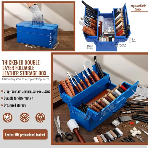 Miniatura 3 de Kit de herramientas de trabajo de cuero, kit de herramientas de cuero con caja de almacenamiento de doble capa, kit de costura resistente