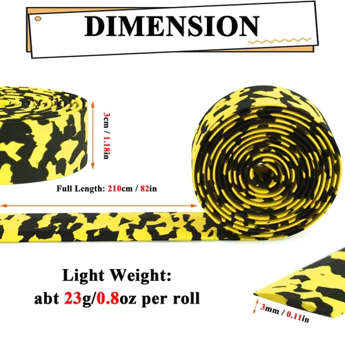 Miniatura 2 de KINGOU Cinta de manillar de bicicleta de carretera EVA camuflaje negro y amarillo con tapones de barra - 2 piezas por juego Negro&Amarillo