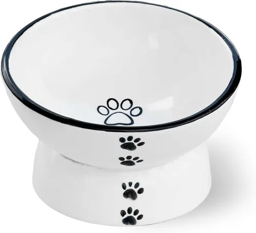 Miniatura 12 de Cuencos elevados para gatos, cuenco de comida para gatos elevado 3D de cerámica de 4.9 pulgadas para fatiga de bigotes, cuenco inclinado para gatito