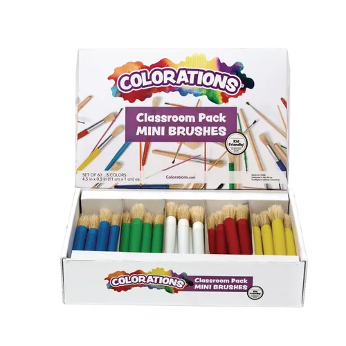 Colorations Mini pinceles de pintura, juego de 60, cerdas naturales, pinceles de pintura para niños, suministros de arte, suministros para el aula,