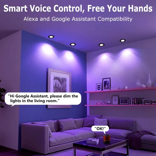 Miniatura 3 de LightingWill Iluminación LED empotrada de 2 pulgadas, Downlight LED inteligente WiFi, luz de techo de 5W compatible con Alexa/Google Assistant, RGB