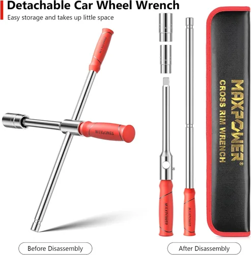 Miniatura 6 de MAXPOWER Llave para ruedas, Llave de neumático con transmisión de 1/2 pulgada y 2 piezas de llaves estándar (17 mm/19 mm, 21 mm/23 mm), Llave
