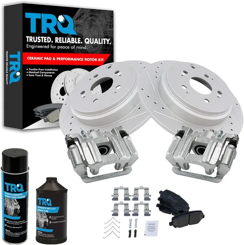 TRQ Juego de pastillas de freno y rotor de rendimiento trasero Kit químico de freno Pastillas de freno Rotores de freno Cerámica sólida Premium