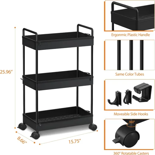 Miniatura 2 de Ronlap Carrito de Almacenamiento Rodante Delgado de 3 Niveles con Ruedas, Carrito Utilitario de Plástico Organizador para Aperitivos, Manualidades