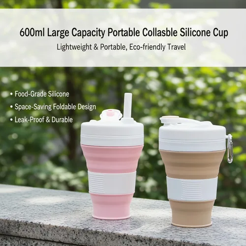 Miniatura 5 de Taza de camping plegable con popote de silicona plegable para café, botella deportiva, portátil, para viajes, al aire libre, 16 onzas, 20 onzas