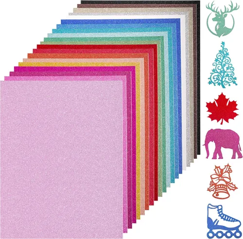 40 hojas de papel de cartulina con purpurina de 20 colores - 21,6 x 27,9 cm, 250 g/m²/92 lb, cartulina gruesa de peso pesado y colorida con