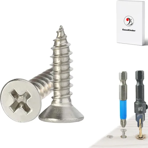 Miniatura 28 de Tornillos para madera, 60 tornillos Phillips de cabeza plana, tornillos de acero inoxidable 304 con kit de avellanado de madera ajustable