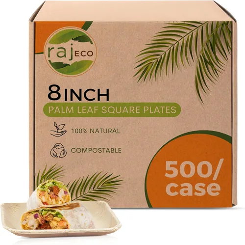 Miniatura 14 de Raj Eco Platos compostables de hoja de palma como platos de bambú desechables – 8 pulgadas cuadrados 50 platos de fiesta, de madera natural