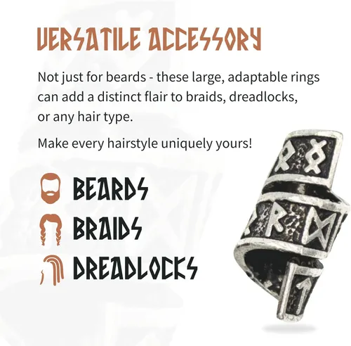 Miniatura 2 de Viking Beard Bead Coil Set (8-Pack) - Norse Rings for Hair, Dreads & Beards