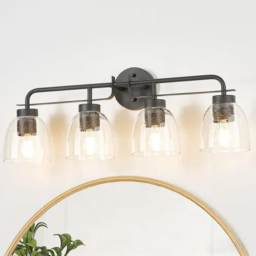 Miniatura 19 de Luces de tocador modernas de mediados de siglo de 16 pulgadas, lámpara dorada de 2 luces con pantallas de campana blancas esmeriladas, aplique