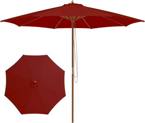 Miniatura 12 de Tangkula Sombrilla de patio de 10 pies, sombrilla de mercado de mesa al aire libre con 8 varillas de madera, 3 alturas ajustables, sistema de polea