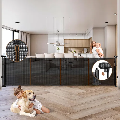 Miniatura 16 de Puerta retráctil para bebés de 55 pulgadas extra ancha, puerta retráctil para perros de 41 pulgadas de alto para escaleras, puertas, terrazas