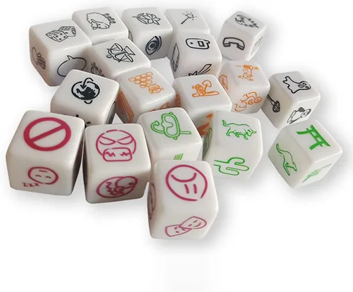 Happy Story - Juego de 18 cubos de rollo, un viaje feliz y desafío de palabras e historias, 4 modelos de dados 108 imágenes, historias ilimitadas,