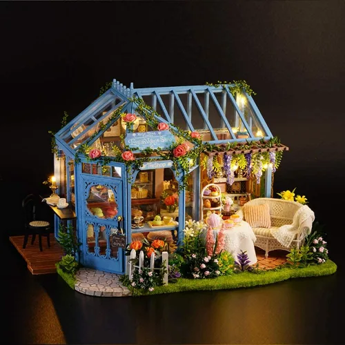 Miniatura 2 de CUTEROOM Casa de muñecas en miniatura con muebles, casa de muñecas en miniatura de madera 3D con caja de música y luces LED, kit de casa