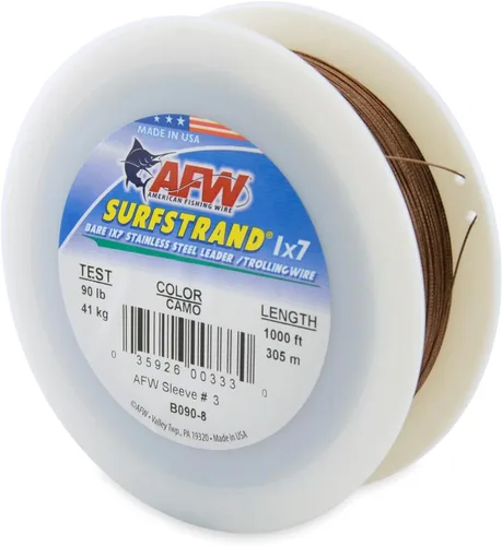 Miniatura 31 de Surfstrand Bare 1x7 Cable Líder de Acero Inoxidable - Línea Líder de Pesca para Agua Salada, 20lb Test - 325lb Test en Brillante, Camuflaje