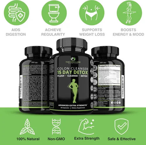 Miniatura 6 de Limpiador de colon Detox. Premium 15 días de acción rápida de desintoxicación píldoras de dieta, probióticos, fibra, laxantes naturales para aliviar