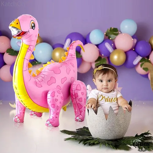 Miniatura 5 de KatchOn, Combo de globos grandes de dinosaurio rosa, 35 pulgadas, paquete de 3, globos de dinosaurio rosa 3D para fiesta de cumpleaños, globos