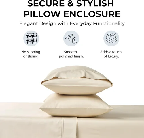 Miniatura 6 de Sábanas de Cama de Algodón 100% Natural Juego de Sábanas Cal King de Tejido Satén de Una Sola Capa 500 TC Ropa de Cama Sólida Suave e Crema Beige