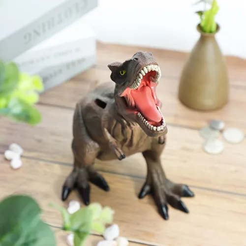 Miniatura 3 de Alcancía T-Rex de dinosaurio marrón resina, regalo de cumpleaños para niños.