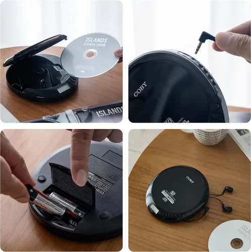 Miniatura 6 de Coby Reproductor de CD Bluetooth portátil con radio FM y auriculares, disco recargable anti-salto con reproducción de MP3, entrada AUX, súper bajo