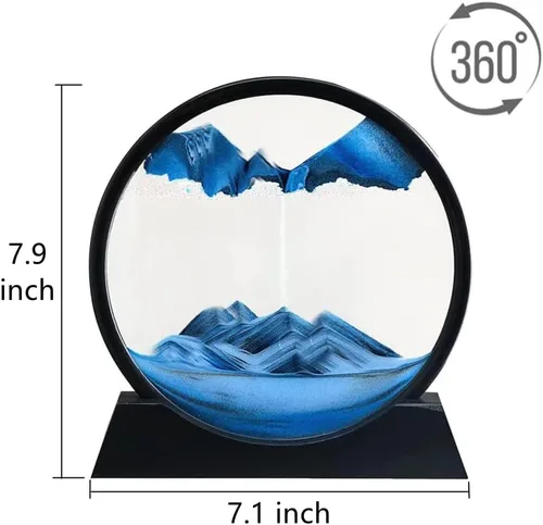 Miniatura 3 de Imagen artística de arena en movimiento redonda de vidrio 3D de arena de mar profundo, marco de arena que fluye con arena, sensorial relajante