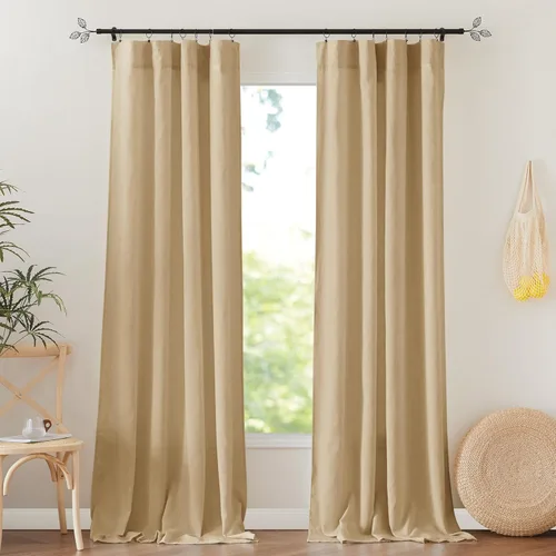Miniatura 8 de RYB HOME - Cortinas de lino natural de 36 pulgadas de largo, juego de 2 paneles - Cortinas tejidas de lino suaves y transpirables, cortinas ligeras