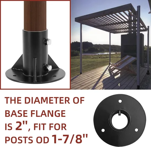 Miniatura 4 de 1 soporte de base de postes redondos de 2 pulgadas, brida de base, brida de enlace de cadena, brida de piso de poste sólido pesado para sujetar