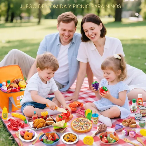 Miniatura 6 de Juboury - Juego de comida de simulación para niños pequeños, alimentos de juguete para cortar con bolsa de almacenamiento, bandeja y platos de acero