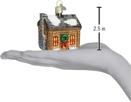 Miniatura 3 de Old World Christmas Adorno de cristal soplado de cabaña de troncos para árbol de Navidad, decoración navideña hecha a mano, colección cabaña