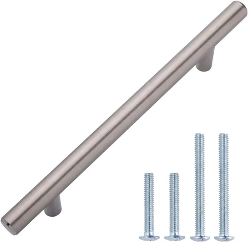 Miniatura 10 de Amazon Basics Manija Euro Bar para gabinete (1/2 pulgada de diámetro), 5.38 pulgadas de longitud (centro de agujero de 3 pulgadas), champán dorado