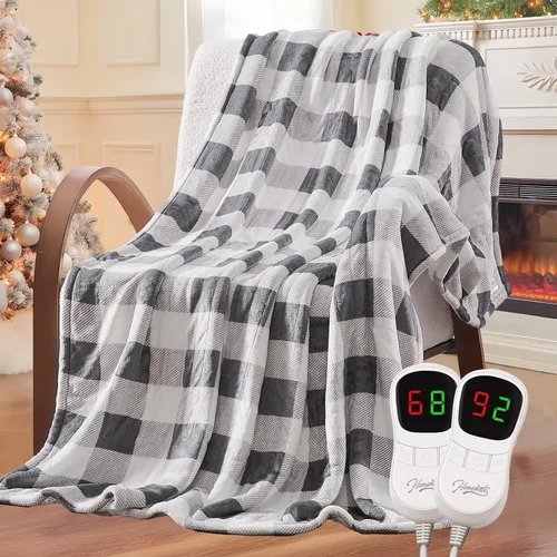 Miniatura 20 de Homemate - Manta eléctrica térmica de 50 x 60 pulgadas ultrasuave de franela, manta calefactora con 10 niveles de calor rápido, 8 horas de apagado