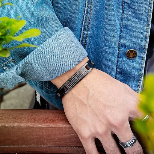Miniatura 6 de Pulsera de la Biblia de la Santa Biblia para hombres, pulsera de acero inoxidable con cruz de Hip Hop de la Biblia, brazalete de oración