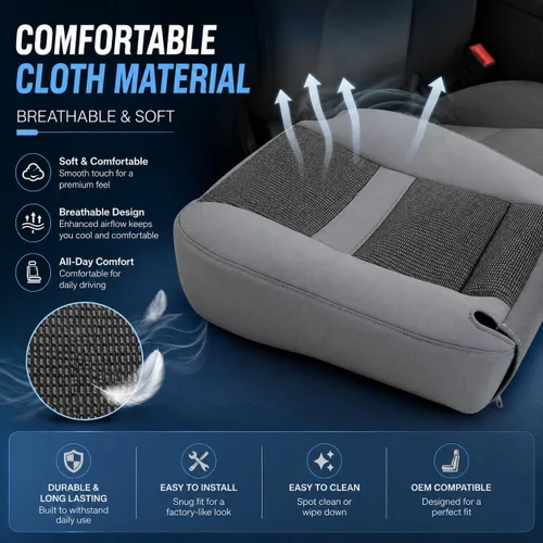 Miniatura 4 de GXARTS Funda de repuesto para asiento delantero del lado del conductor de tela gris compatible con Dodge Ram 2500 3500 4500 5500 2006 2007 2008 2009