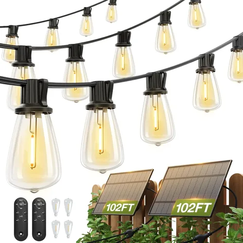 Miniatura 15 de addlon Luces de Cadena Solares de 33 (27+6) Pies Impermeables, Luz de Patio Solar con Control Remoto y Puerto USB, 9+1 Bombillas LED Irrompibles, 3