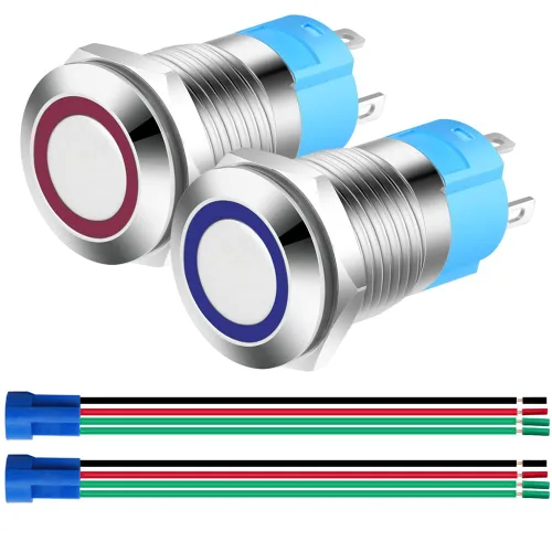 Miniatura 9 de Gebildet Interruptor de botón de bloqueo automático de acero inoxidable de 0.47 pulgadas/0.472 in, 12 V-24 V, 3 A, símbolo de alimentación, LED