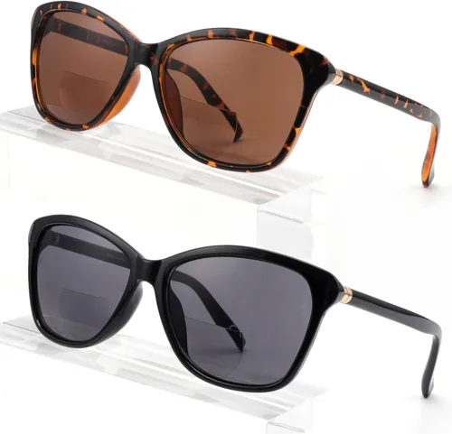 Gafas de sol bifocales de lectura premium para mujeres, lectores de sol retro Cateye con protección UV400, tonos clásicos negro y tortuga (1 negro y