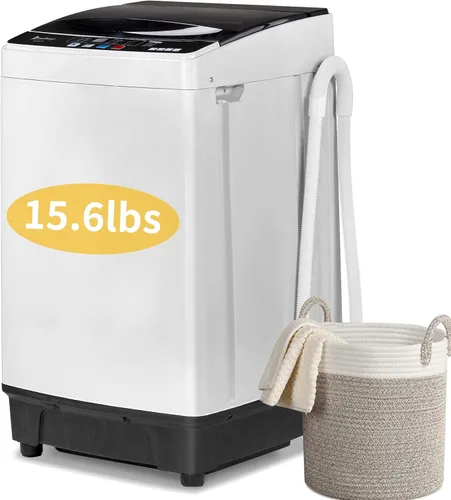 Lavadora completamente automática de 15.6 libras, 1.3 pies cúbicos compacta y lavadora compacta combinada integrada de 10 programas y 8 niveles,