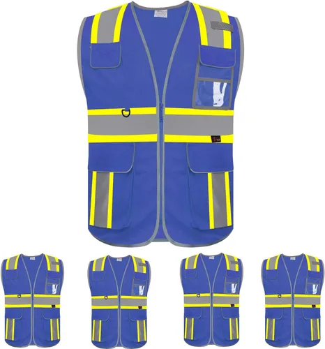 Miniatura 10 de zojo Chaleco de seguridad de alta visibilidad, reflectante con bolsillos multifuncionales y cremallera, para hombres y mujeres, Franja negra