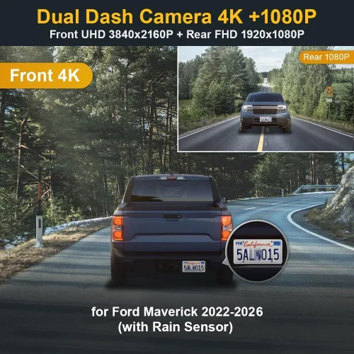 Miniatura 2 de Fitcamx Adaptación de la cámara de tablero delantera 2K+trasera 1080P para Ford Maverick 2022-2026 (alimentado desde OBD/caja de fusibles), aspecto