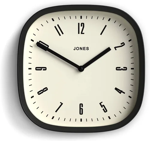 JONES CLOCKS® Reloj de pared Marvel | Reloj cuadrado redondo retro moderno | 10 pulgadas | Negro | Aspecto de diseñador genial para cocina, sala de