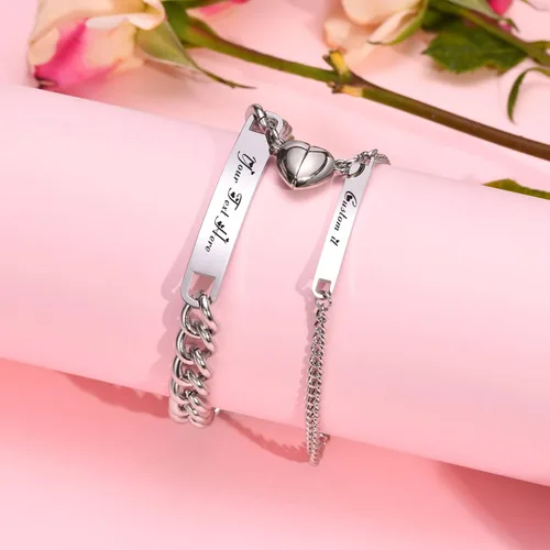 Miniatura 4 de MPRAINBOW - Pulseras personalizadas trenzadas para parejas: pulseras con nombre personalizado y palabras de promesa grabadas, pulseras de atracción