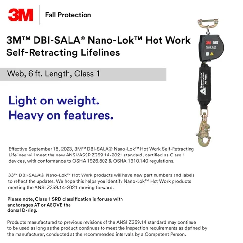 Miniatura 2 de 3M DBI-SALA Nano-Lok Línea de vida autorretráctil de doble pierna con conexión rápida 3100571, red, gancho de bloqueo de barra de refuerzo